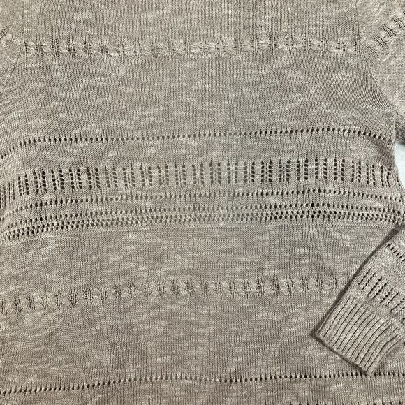 Knox Rose Cardigan SZ Large Open Front Crochet Eyelet Minimalist Bohemian Beige - Picture 8 of 13